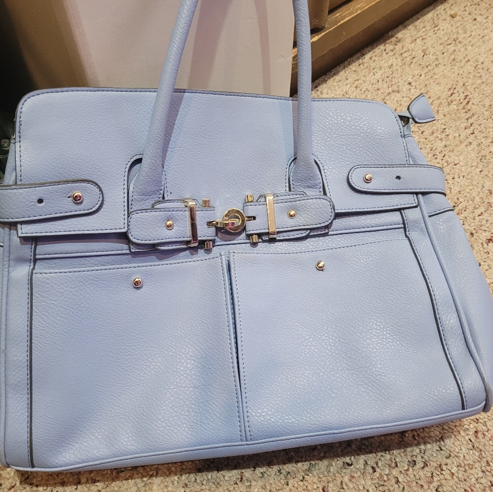 Blue leather handbag